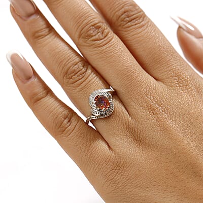D'Joy Ecstasy Mystic Topaz and White Zircon 1.50 ctw Bypass Ring in Rhodium Over Sterling Silver (Size 10.0)