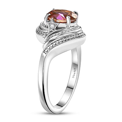 D'Joy Ecstasy Mystic Topaz and White Zircon 1.50 ctw Bypass Ring in Rhodium Over Sterling Silver (Size 10.0)
