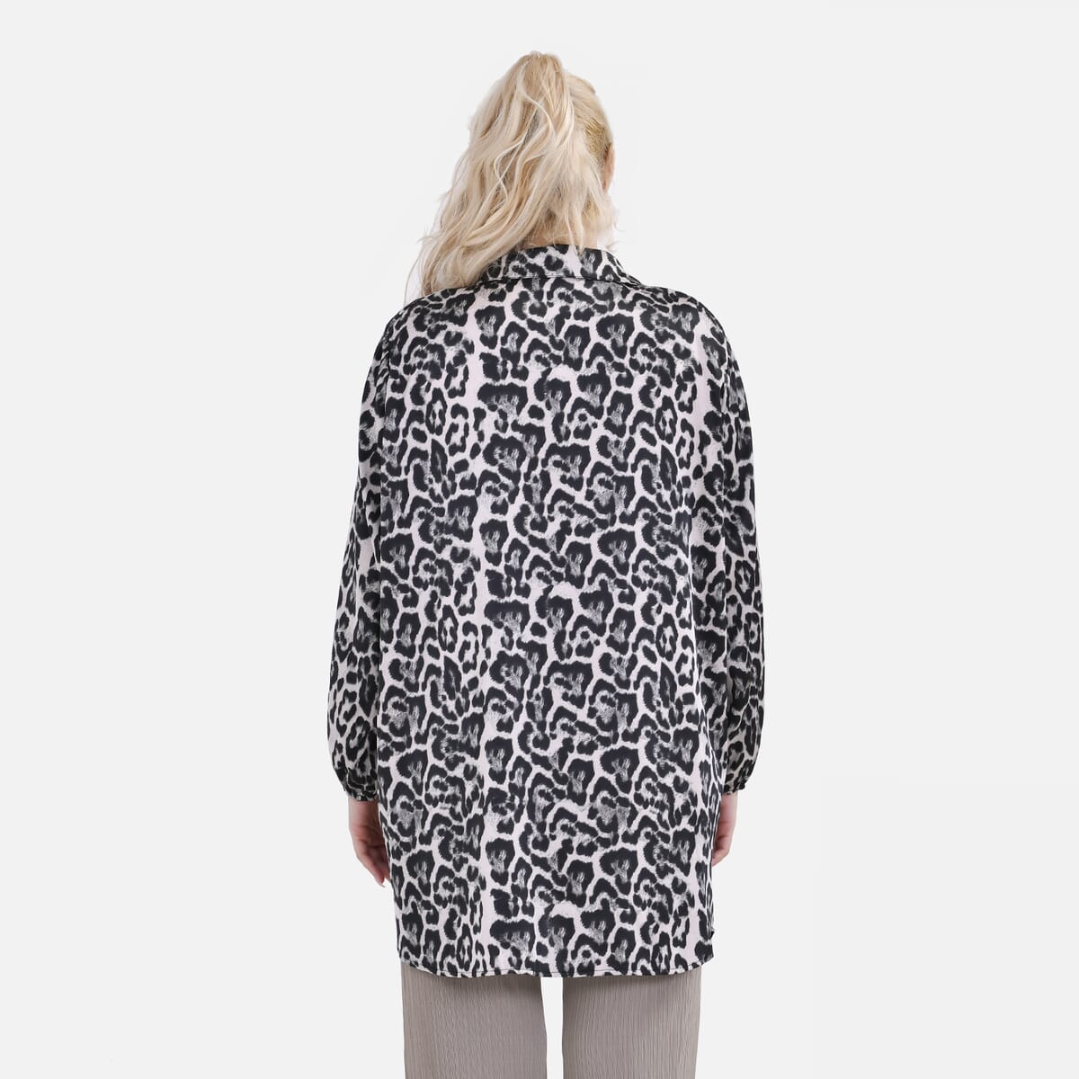 La Marey Yellow Leopard Pattern Soft Satin Shirt - S/M image number 1