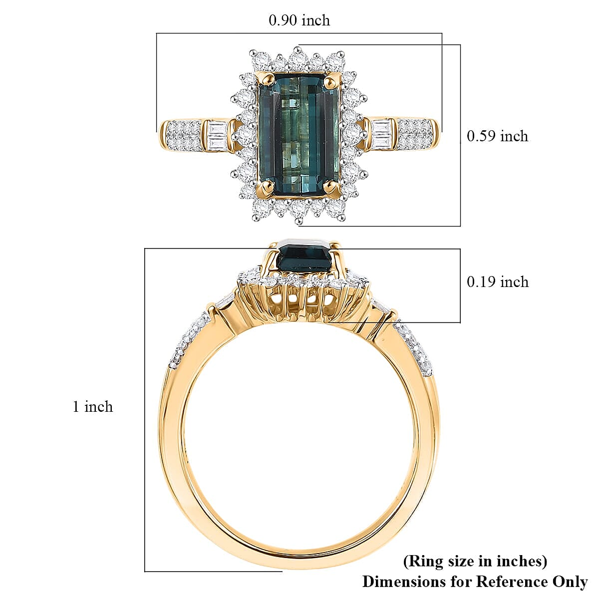 Luxoro 14K Yellow Gold AAA Pirineu Lagoon Tourmaline, Diamond (I2) Art Deco Halo Ring (Size 10.0) 2.40 ctw