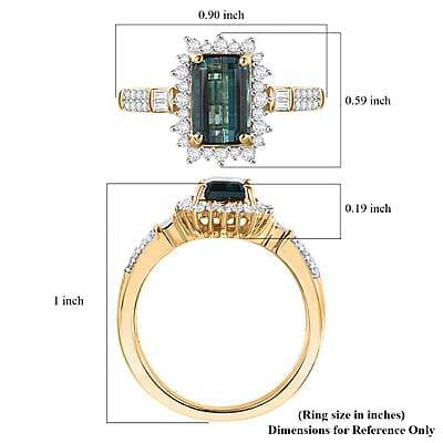 Luxoro 14K Yellow Gold AAA Pirineu Lagoon Tourmaline, Diamond (I2) Art Deco Halo Ring (Size 10.0) 2.40 ctw
