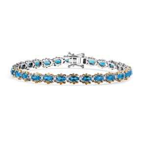 D'Joy Malgache Neon Apatite and Moissanite 7.00 ctw Marine Blossom Bracelet in 18K Vermeil YG and Rhodium Over Sterling Silver (7.25 In)