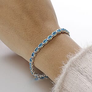 D'Joy Malgache Neon Apatite and Moissanite 7.00 ctw Marine Blossom Bracelet in 18K Vermeil YG and Rhodium Over Sterling Silver (7.25 In)