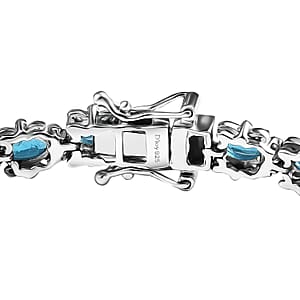 D'Joy Malgache Neon Apatite and Moissanite 7.00 ctw Marine Blossom Bracelet in 18K Vermeil YG and Rhodium Over Sterling Silver (7.25 In)