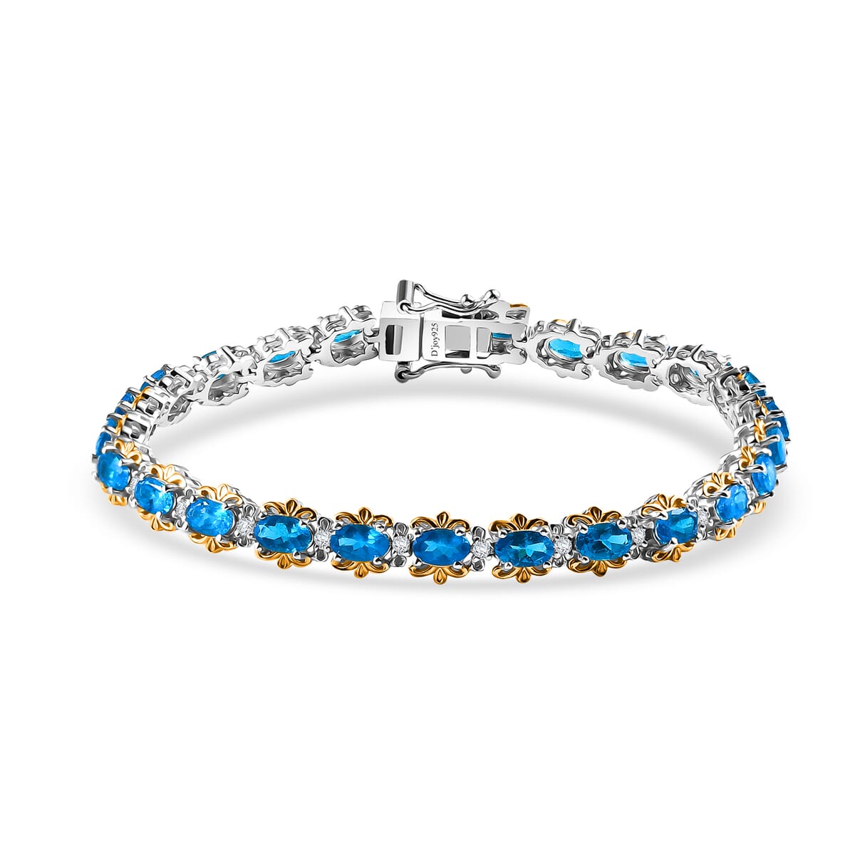 D'Joy Malgache Neon Apatite and Moissanite 6.25 ctw Marine Blossom Bracelet in 18K Vermeil YG and Rhodium Over Sterling Silver (6.50 In) image number 0