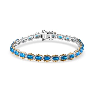 D'Joy Malgache Neon Apatite and Moissanite 6.25 ctw Marine Blossom Bracelet in 18K Vermeil YG and Rhodium Over Sterling Silver (6.50 In)