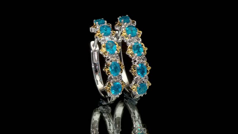 D'Joy Malgache Neon Apatite and Moissanite 2.00 ctw Marine Blossom Earrings in 18K Vermeil YG and Rhodium Over Sterling Silver