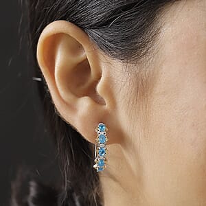 D'Joy Malgache Neon Apatite and Moissanite 2.00 ctw Marine Blossom Earrings in 18K Vermeil YG and Rhodium Over Sterling Silver