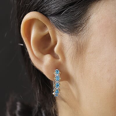 D'Joy Malgache Neon Apatite and Moissanite 2.00 ctw Marine Blossom Earrings in 18K Vermeil YG and Rhodium Over Sterling Silver