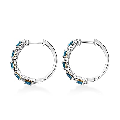D'Joy Malgache Neon Apatite and Moissanite 2.00 ctw Marine Blossom Earrings in 18K Vermeil YG and Rhodium Over Sterling Silver