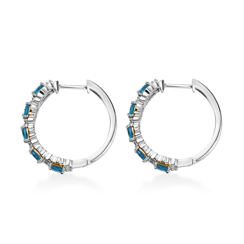 D'Joy Malgache Neon Apatite and Moissanite 2.00 ctw Marine Blossom Earrings in 18K Vermeil YG and Rhodium Over Sterling Silver