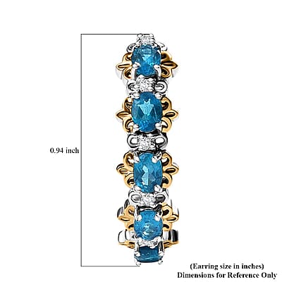 D'Joy Malgache Neon Apatite and Moissanite 2.00 ctw Marine Blossom Earrings in 18K Vermeil YG and Rhodium Over Sterling Silver