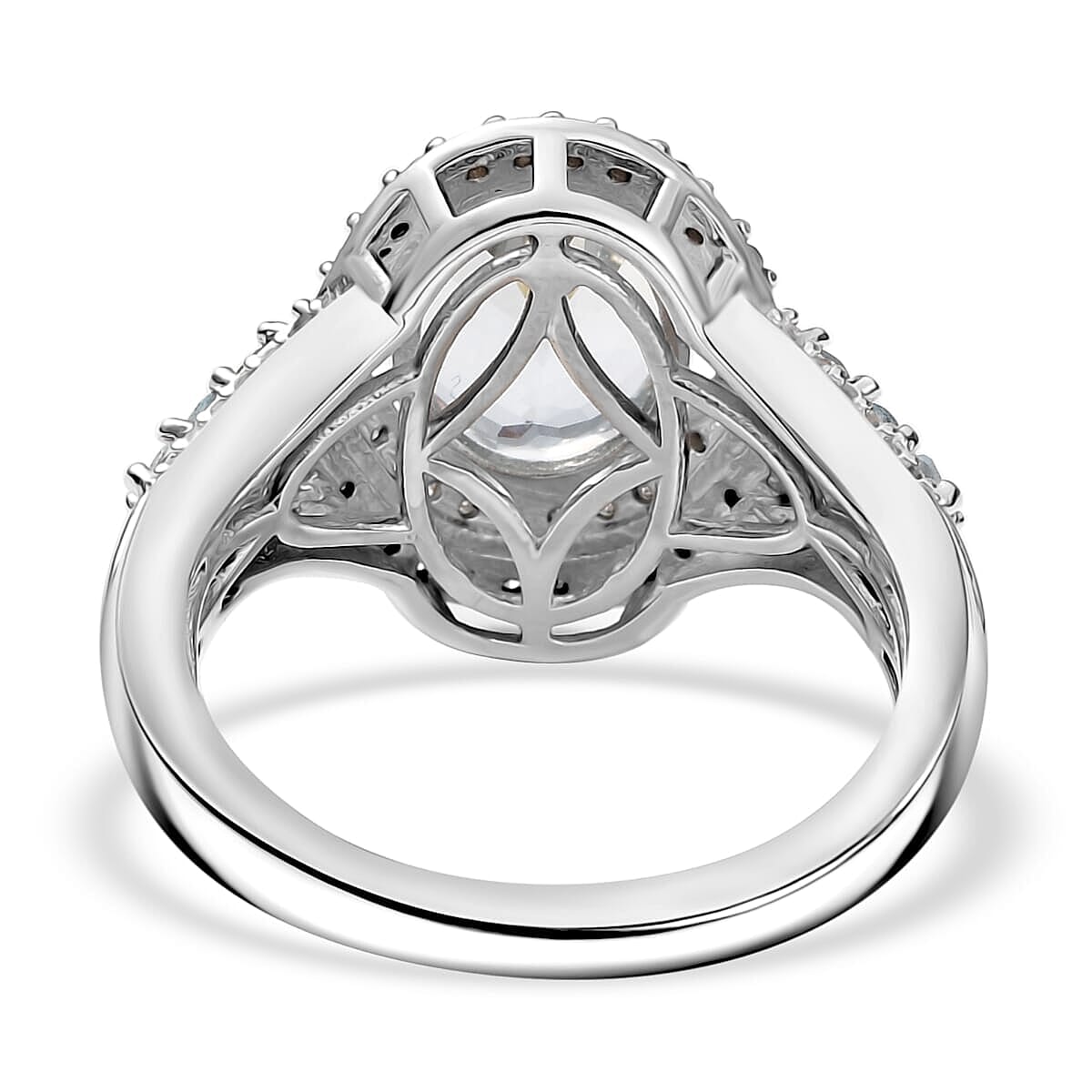 D'Joy Premium Mangoro Aquamarine, Santa Maria Aquamarine, Natural Champagne and White Diamond 2.90 ctw Ocean Empress Ring in Rhodium Over Sterling Silver (Size 10.0)