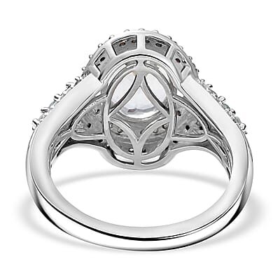 D'Joy Premium Mangoro Aquamarine, Santa Maria Aquamarine, Natural Champagne and White Diamond 2.90 ctw Ocean Empress Ring in Rhodium Over Sterling Silver (Size 10.0)