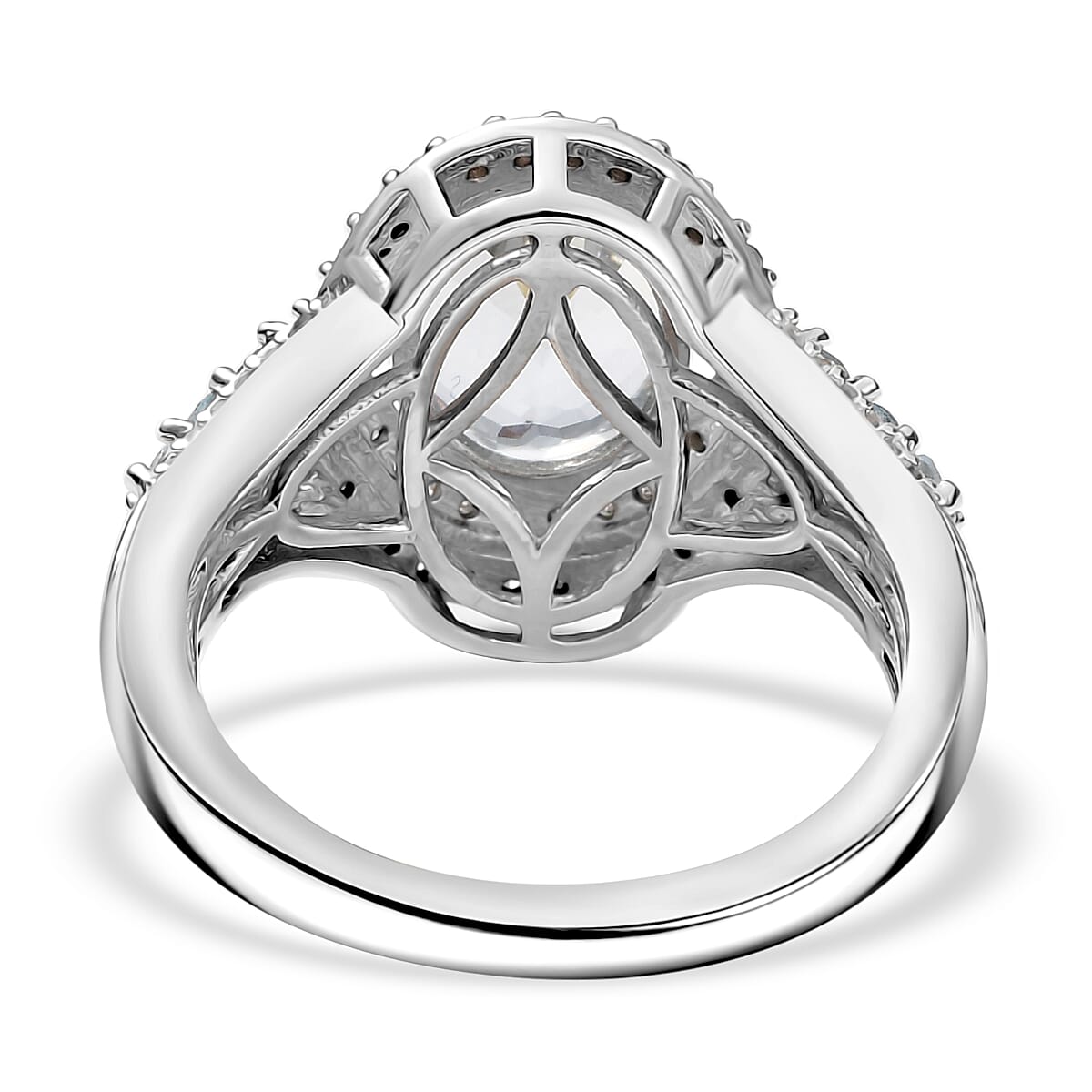 D'Joy Premium Mangoro Aquamarine, Santa Maria Aquamarine, Natural Champagne and White Diamond 2.90 ctw Ocean Empress Ring in Rhodium Over Sterling Silver (Size 9.0)