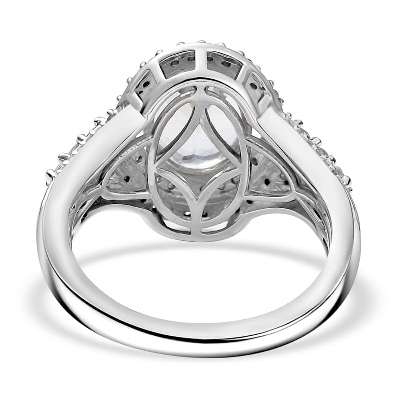D'Joy Premium Mangoro Aquamarine, Santa Maria Aquamarine, Natural Champagne and White Diamond 2.90 ctw Ocean Empress Ring in Rhodium Over Sterling Silver (Size 9.0)