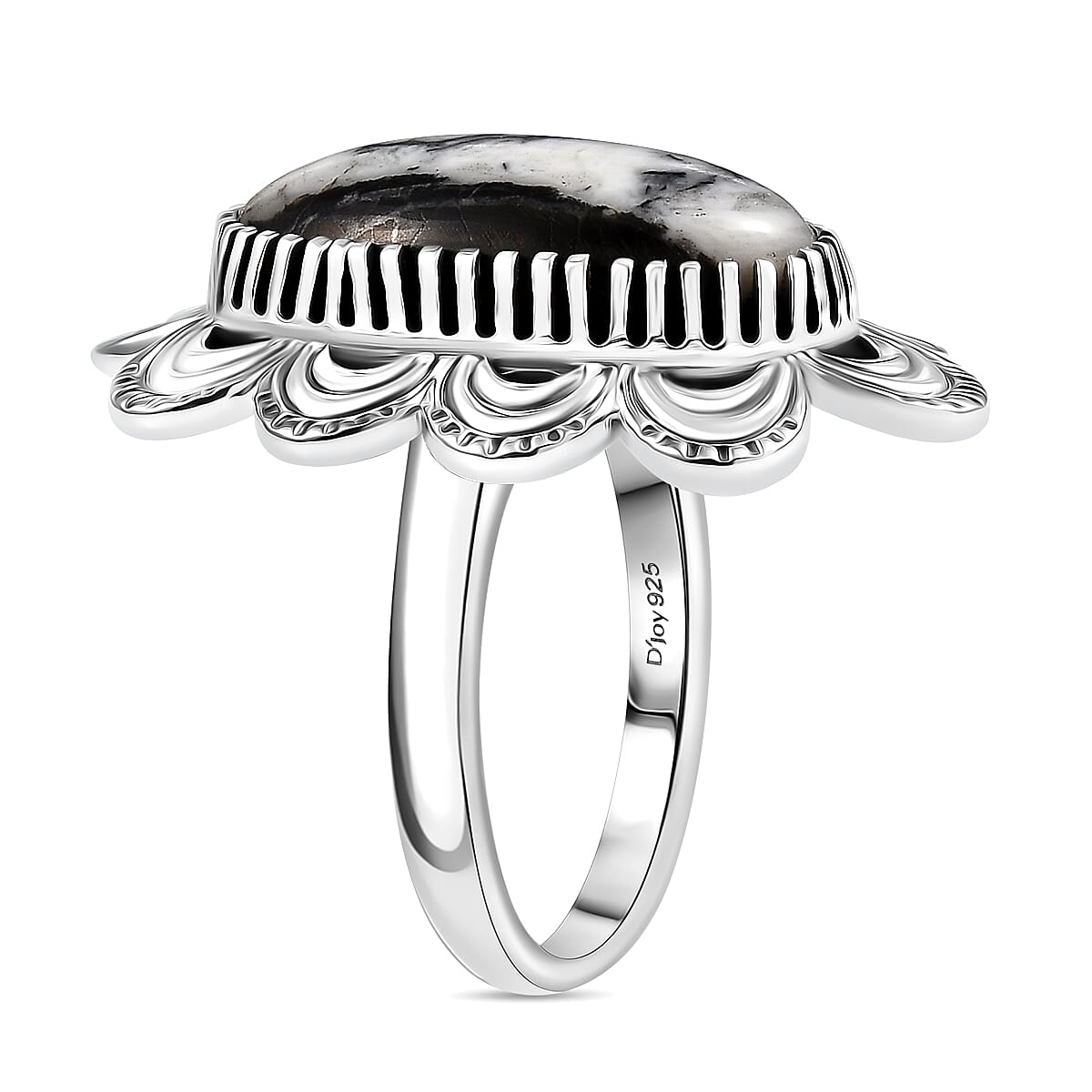 D'Joy Artisan Crafted White Buffalo 8.50 ctw Floral Ring in Sterling Silver (Size 10.0)