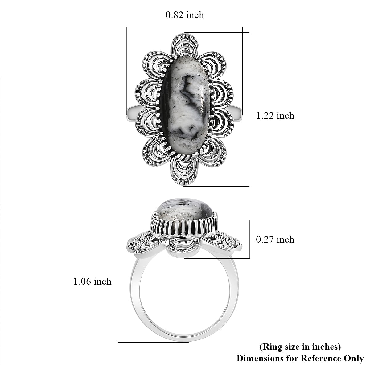 D'Joy Artisan Crafted White Buffalo 8.50 ctw Floral Ring in Sterling Silver (Size 10.0)