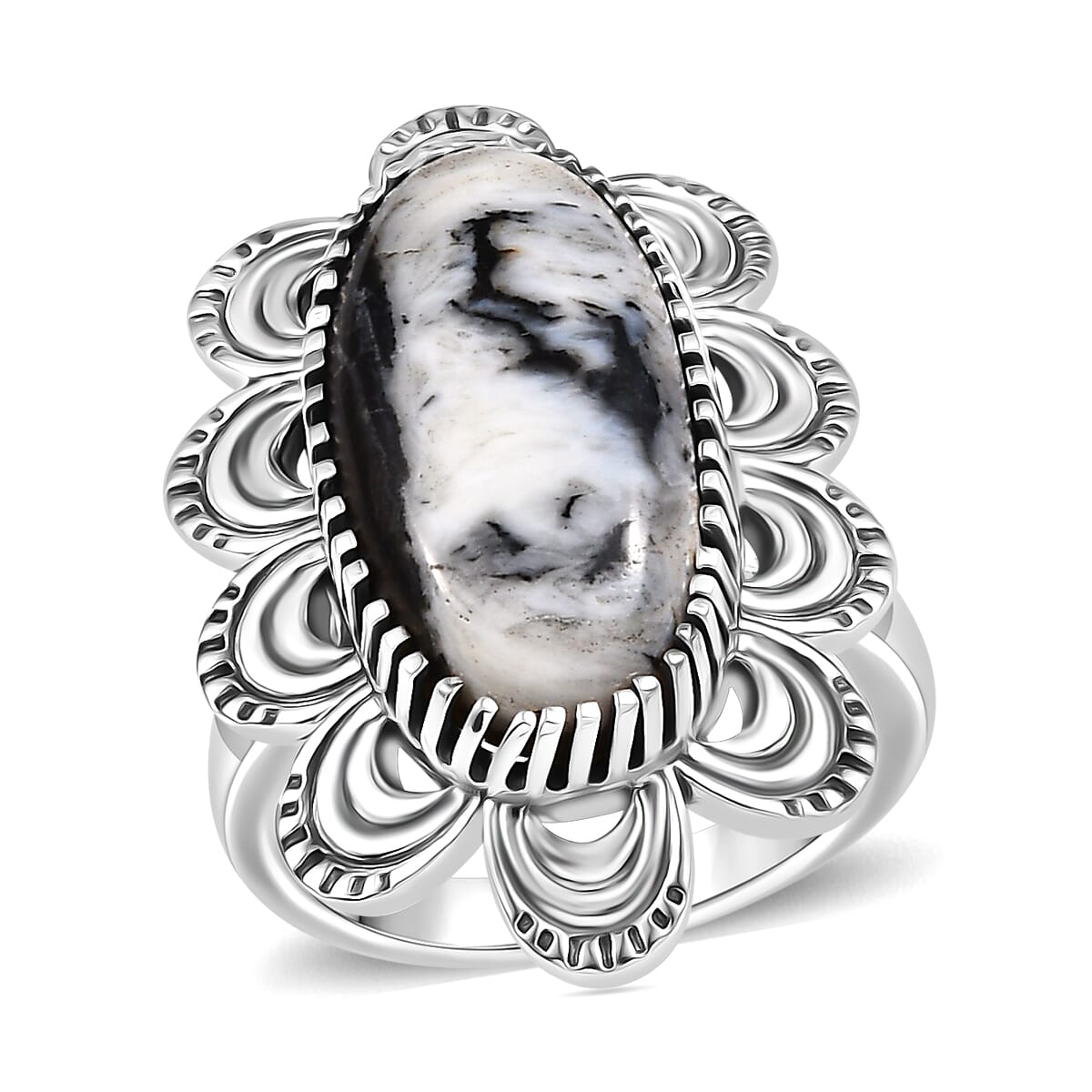 D'Joy Artisan Crafted White Buffalo 8.50 ctw Floral Ring in Sterling Silver (Size 8.0) image number 0