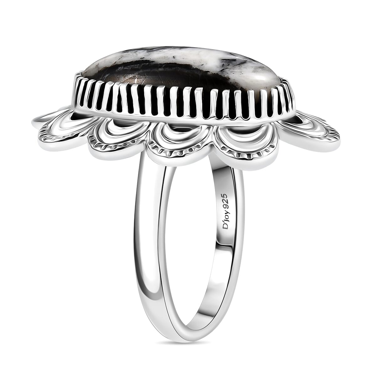 D'Joy Artisan Crafted White Buffalo 8.50 ctw Floral Ring in Sterling Silver (Size 8.0) image number 3