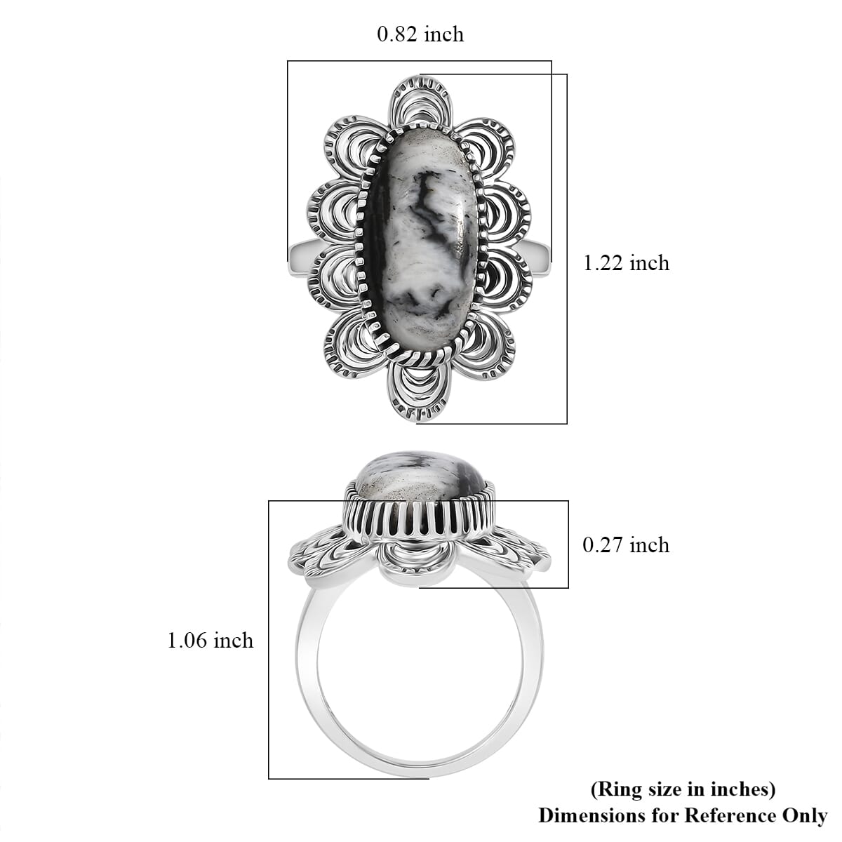 D'Joy Artisan Crafted White Buffalo 8.50 ctw Floral Ring in Sterling Silver (Size 8.0) image number 5