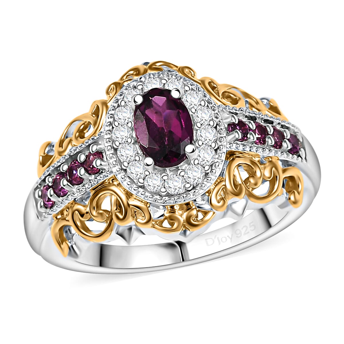 D'Joy Radiant Ember Garnet and White Zircon 1.10 ctw Ring in 18K Vermeil YG and Rhodium Over Sterling Silver (Size  10.0) image number 0