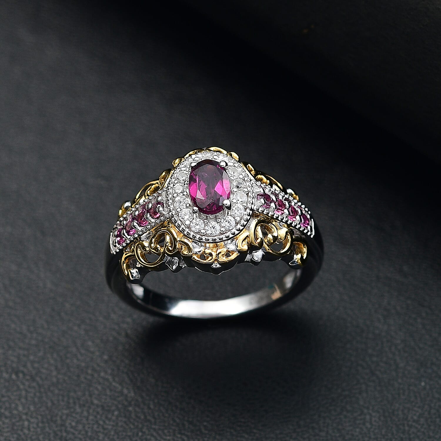 D'Joy Radiant Ember Garnet and White Zircon 1.10 ctw Ring in 18K Vermeil YG and Rhodium Over Sterling Silver (Size  10.0)