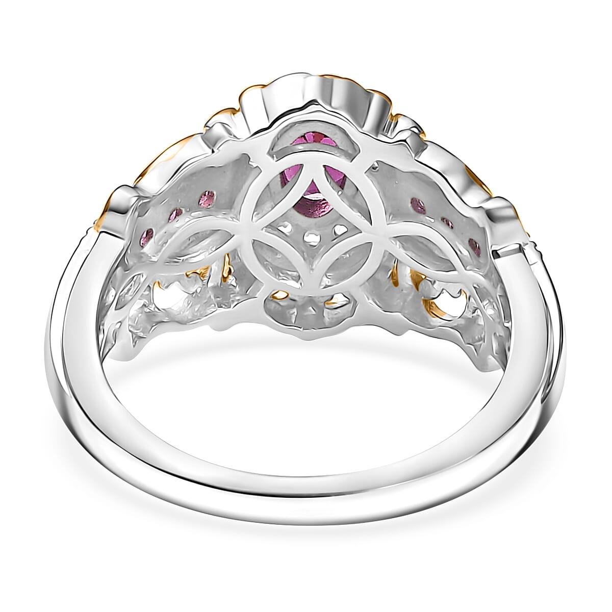 D'Joy Radiant Ember Garnet and White Zircon 1.10 ctw Ring in 18K Vermeil YG and Rhodium Over Sterling Silver (Size  10.0)