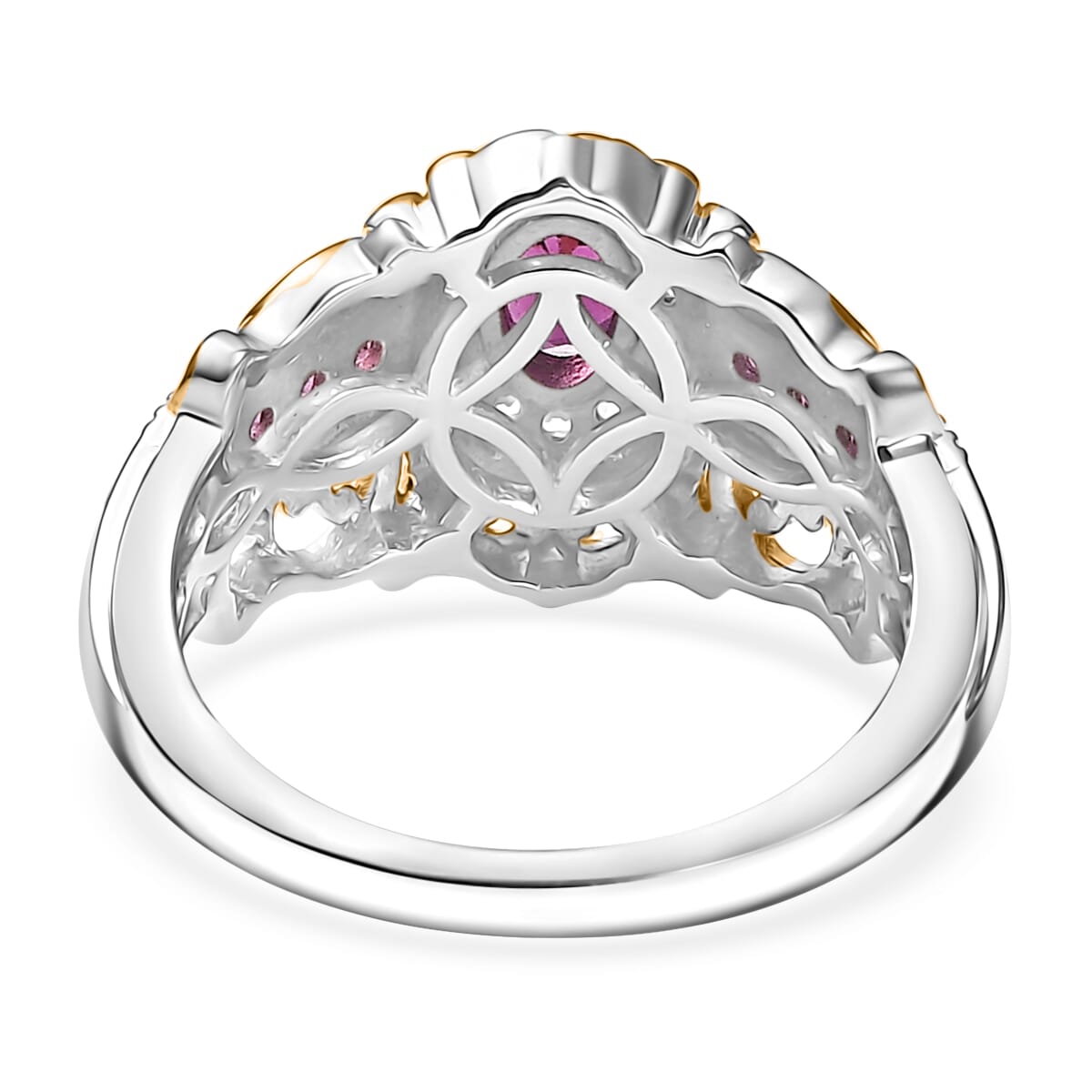 D'Joy Radiant Ember Garnet and White Zircon 1.10 ctw Ring in 18K Vermeil YG and Rhodium Over Sterling Silver (Size  10.0) image number 4