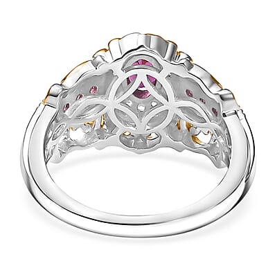 D'Joy Radiant Ember Garnet and White Zircon 1.10 ctw Ring in 18K Vermeil YG and Rhodium Over Sterling Silver (Size  10.0)