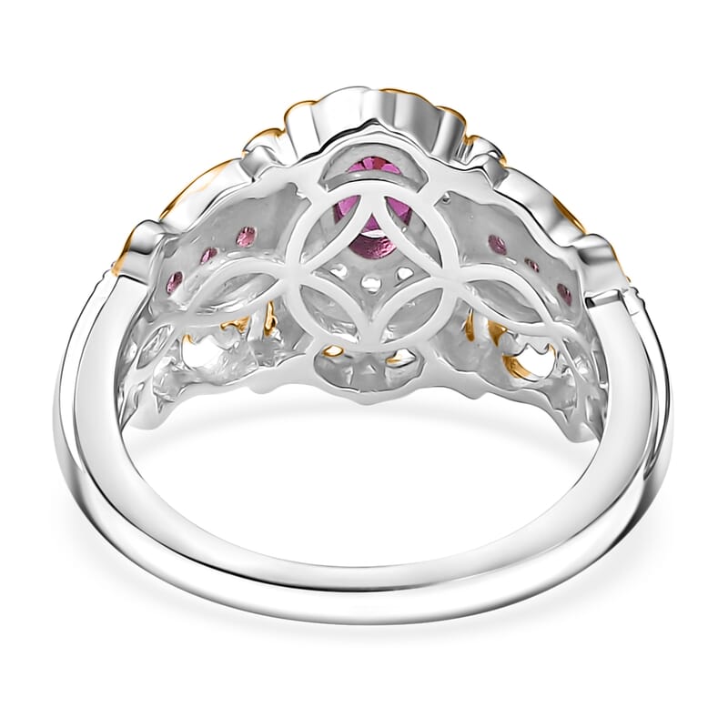 D'Joy Radiant Ember Garnet and White Zircon 1.10 ctw Ring in 18K Vermeil YG and Rhodium Over Sterling Silver (Size  10.0)