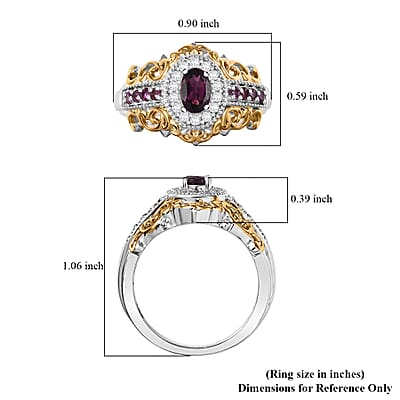D'Joy Radiant Ember Garnet and White Zircon 1.10 ctw Ring in 18K Vermeil YG and Rhodium Over Sterling Silver (Size  10.0)