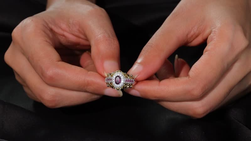 Radiant Ember Garnet and White Zircon 1.10 ctw Ring in 18K Vermeil YG and Rhodium Over Sterling Silver (Size  10.0)