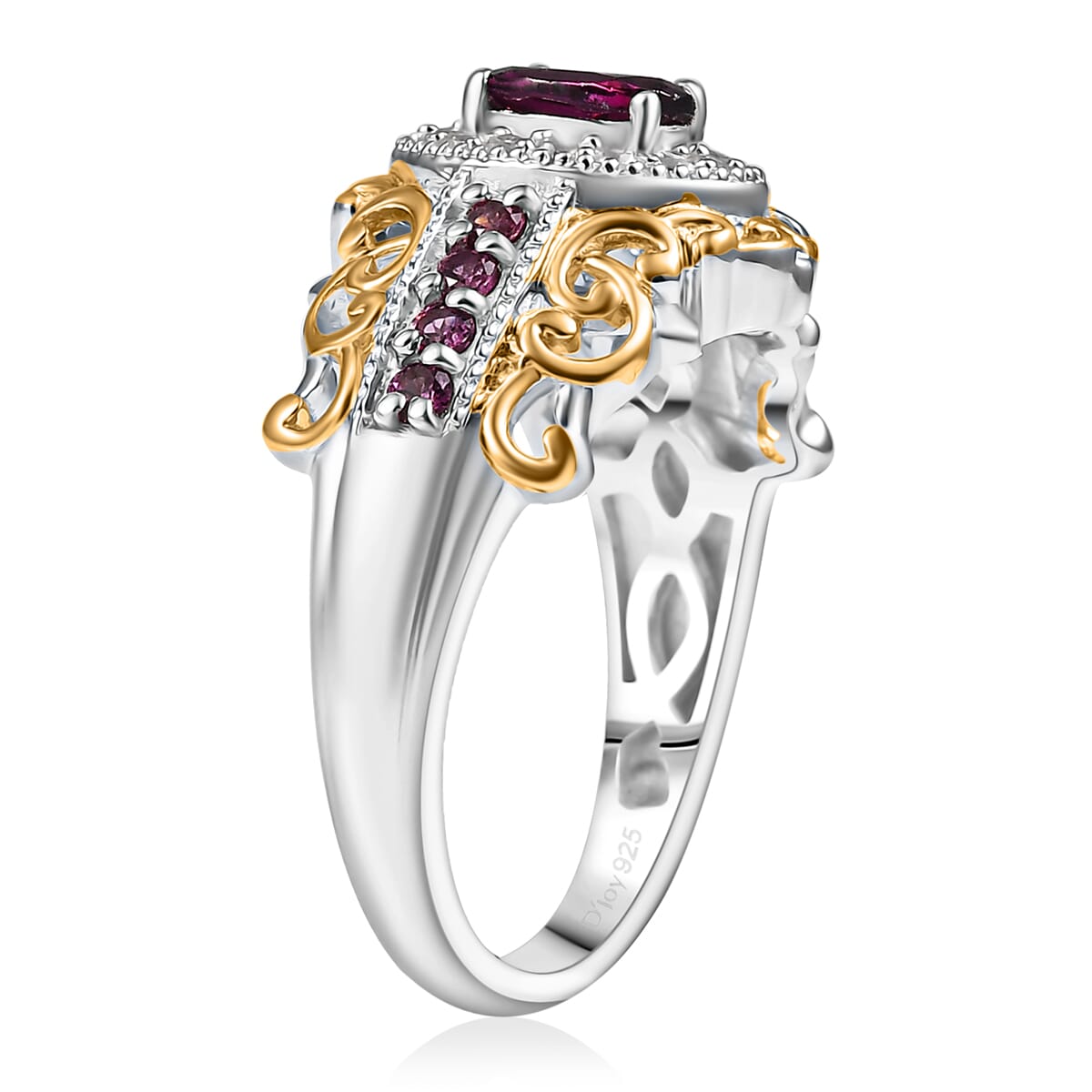 D'Joy Radiant Ember Garnet and White Zircon 1.10 ctw Ring in 18K Vermeil YG and Rhodium Over Sterling Silver (Size  7.0) image number 3