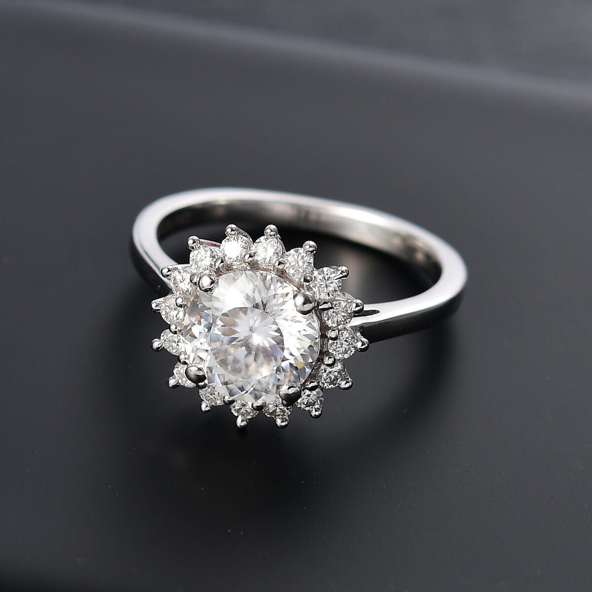 D'Joy 120 Facet Moissanite 2.30 ctw Solitaire Ring in Rhodium Over Sterling Silver (Size 5.0) image number 1