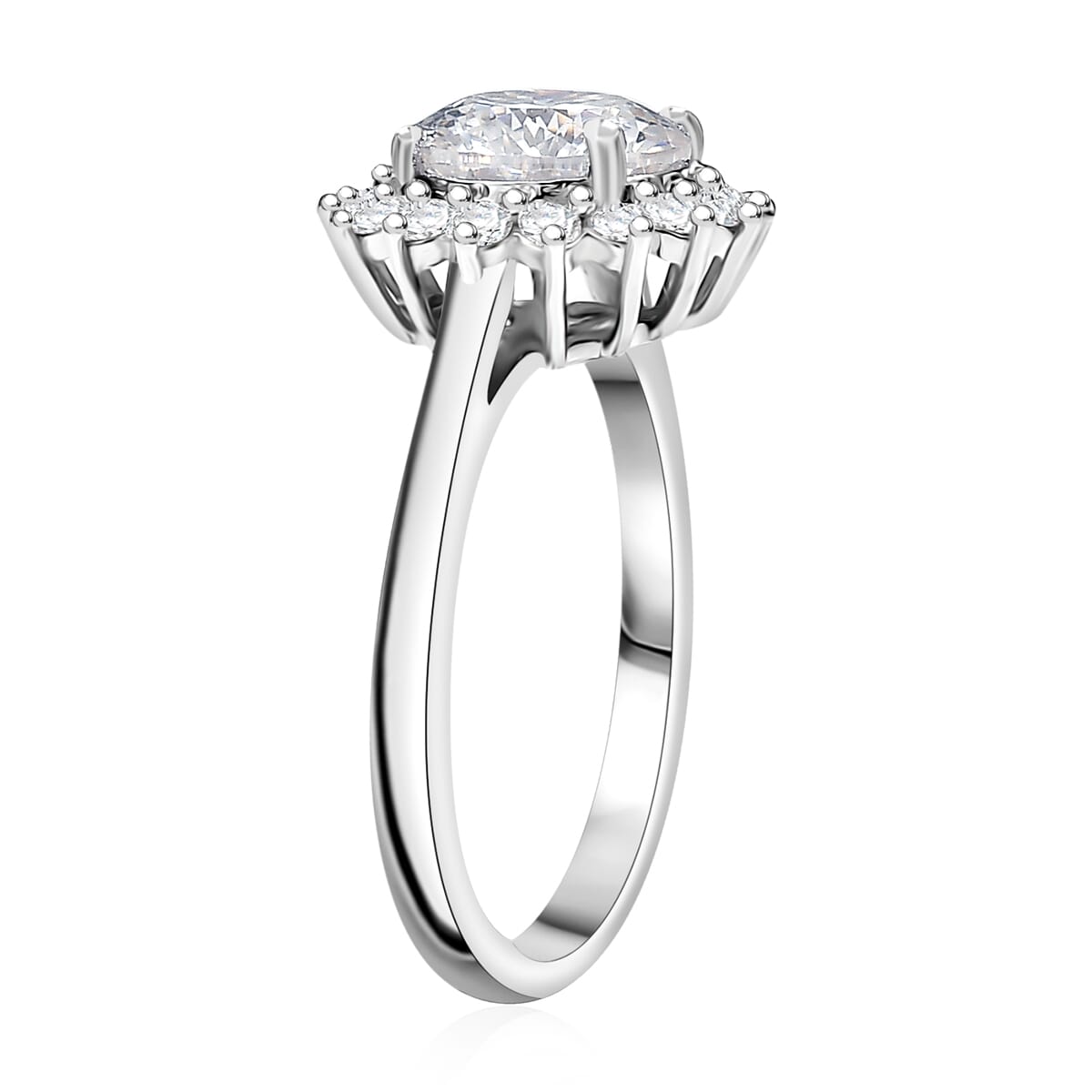 D'Joy 120 Facet Moissanite 2.30 ctw Floral Ring in Rhodium Over Sterling Silver (Size 9.0) image number 3