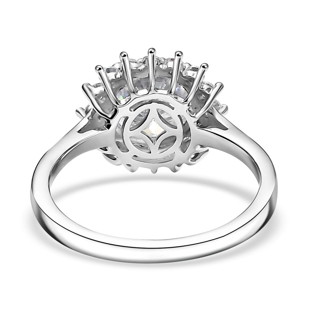D'Joy 120 Facet Moissanite 2.30 ctw Floral Ring in Rhodium Over Sterling Silver (Size 9.0) image number 4