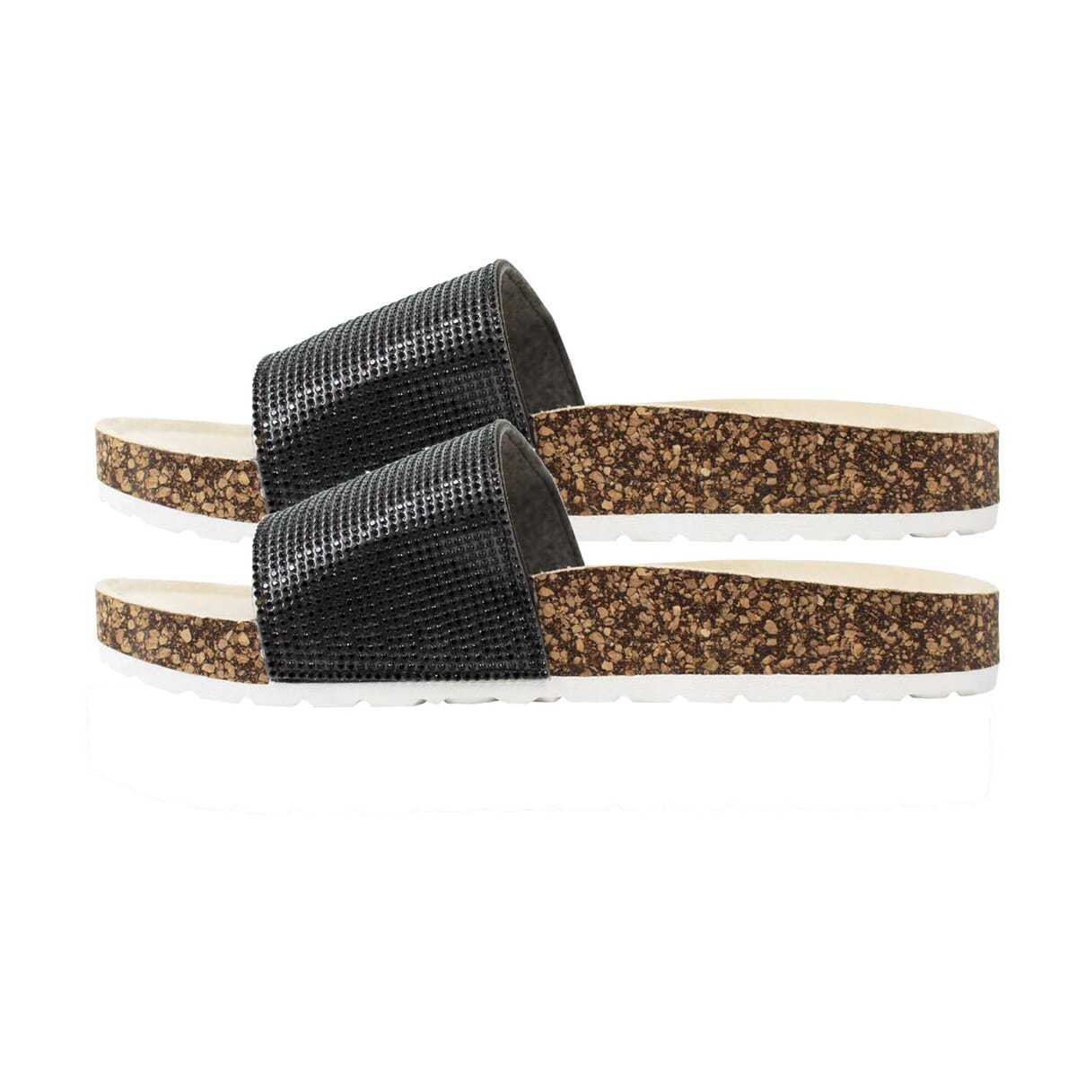 Alexis Bendel Black Kylie Rhinestone Slide Sandal with Cork Sole - Size 6.0 image number 1