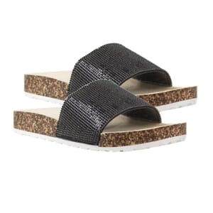 Alexis Bendel Black Kylie Rhinestone Slide Sandal with Cork Sole - Size 7.0