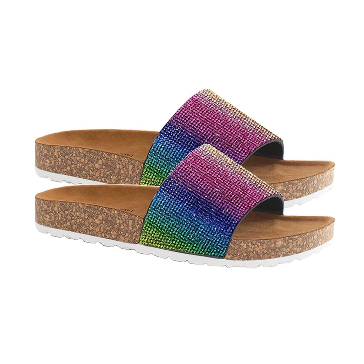 Alexis Bendel Rainbow Kylie Rhinestone Slide Sandal with Cork Sole - Size 6.0 image number 0