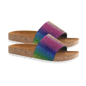 Alexis Bendel Rainbow Kylie Rhinestone Slide Sandal with Cork Sole - Size 6.0