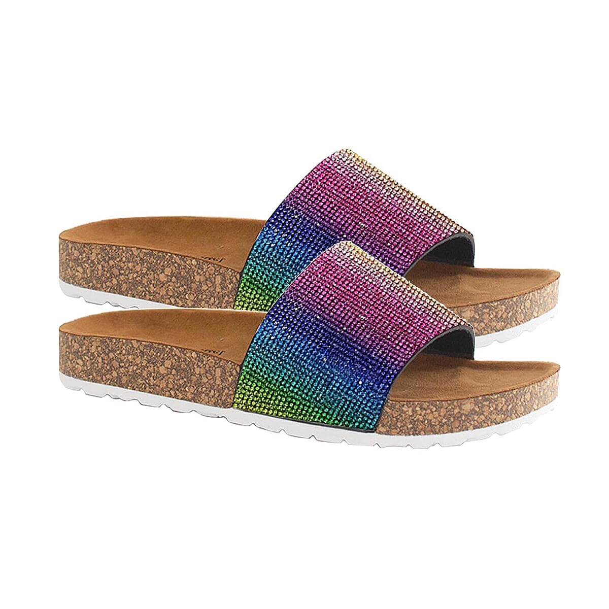 Buy Alexis Bendel Rainbow Kylie Rhinestone Slide Sandal with Cork Sole ...