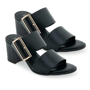 Olivia & Kate Black Francesa Buckle Heeled Sandal - Size 6.5