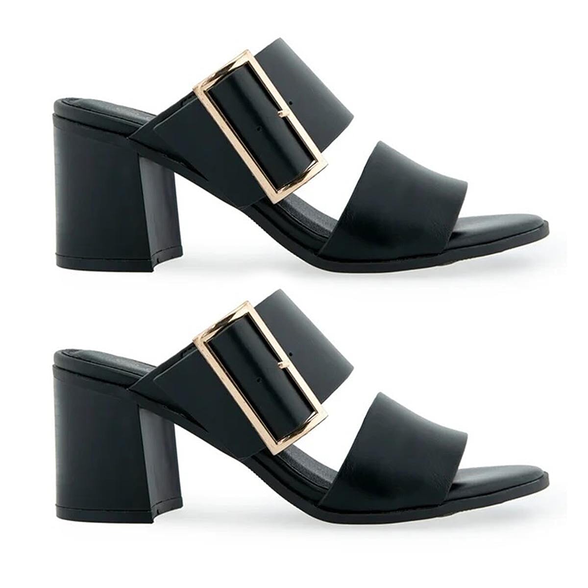 Olivia & Kate Black Francesa Buckle Heeled Sandal - Size 6.5