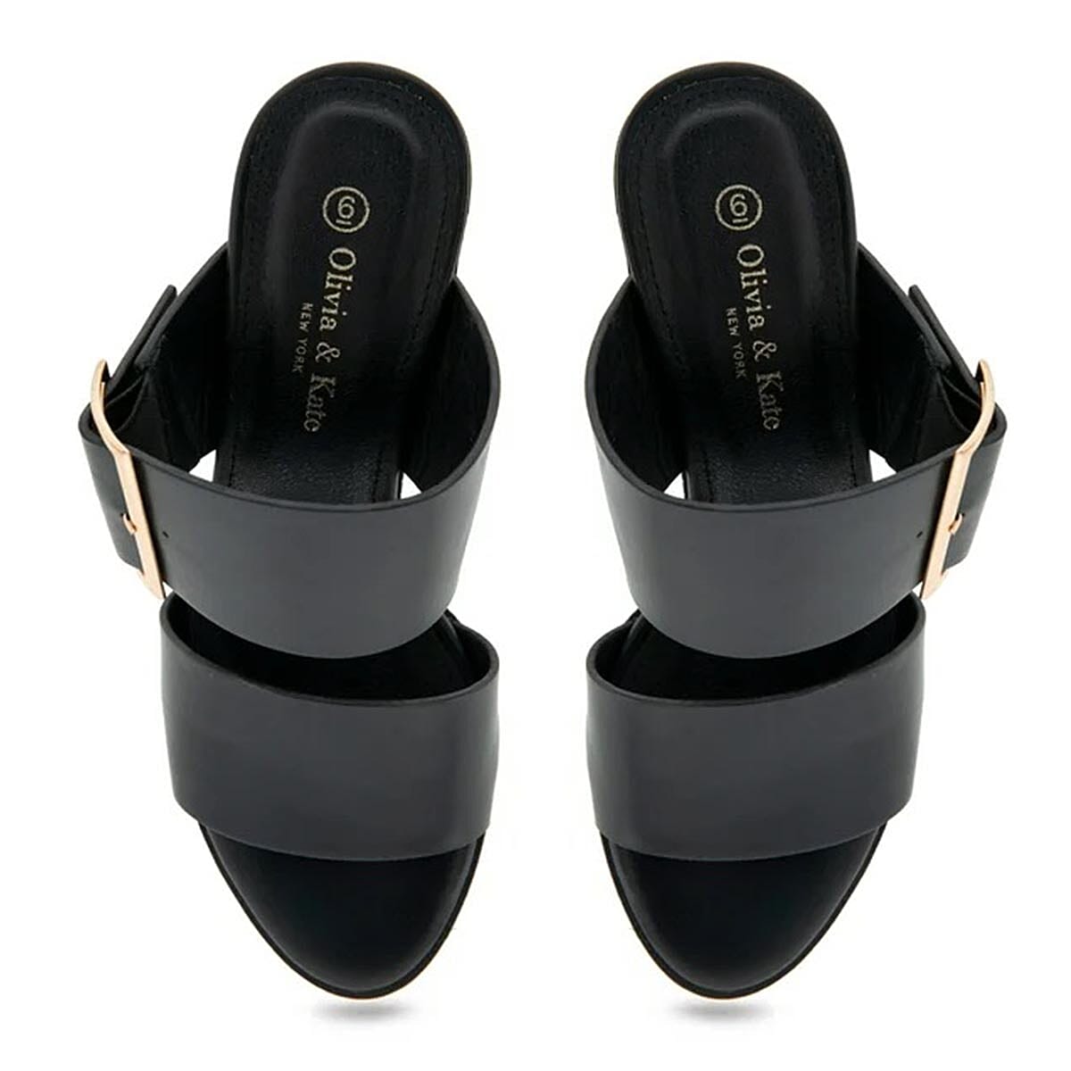 Olivia & Kate Black Francesa Buckle Heeled Sandal - Size 6.5