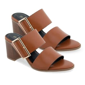 Olivia & Kate Cognac Francesa Buckle Heeled Sandal - Size 6
