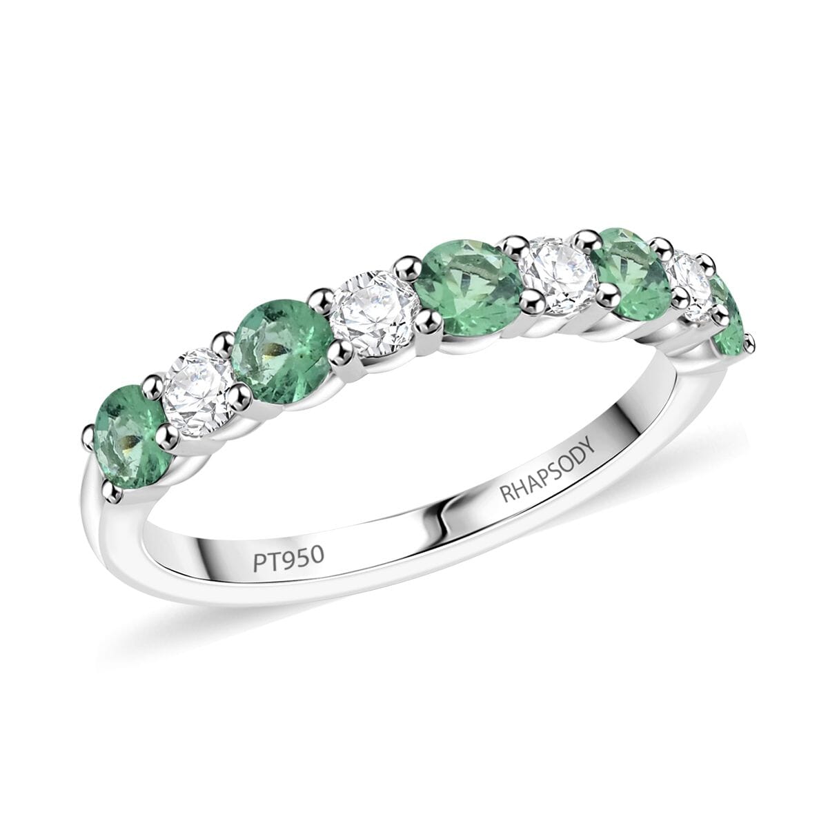 Certified & Appraised Rhapsody AAAA Boyaca Colombian Emerald and E-F VS Diamond 1.05 ctw Ring in 950 Platinum (Size 8.0) 4.22 Grams image number 0