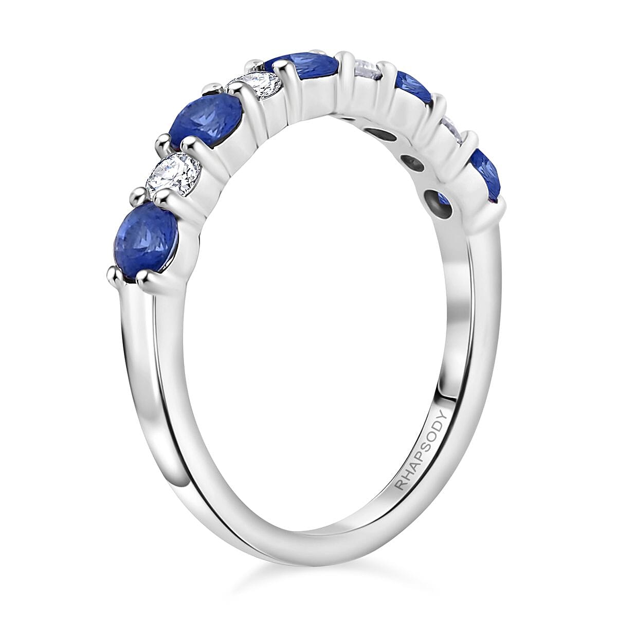Certified & Appraised Rhapsody AAAA Ceylon Blue Sapphire and E-F VS Diamond 1.00 ctw Ring in 950 Platinum (Size 6.0) 4.10 Grams image number 3