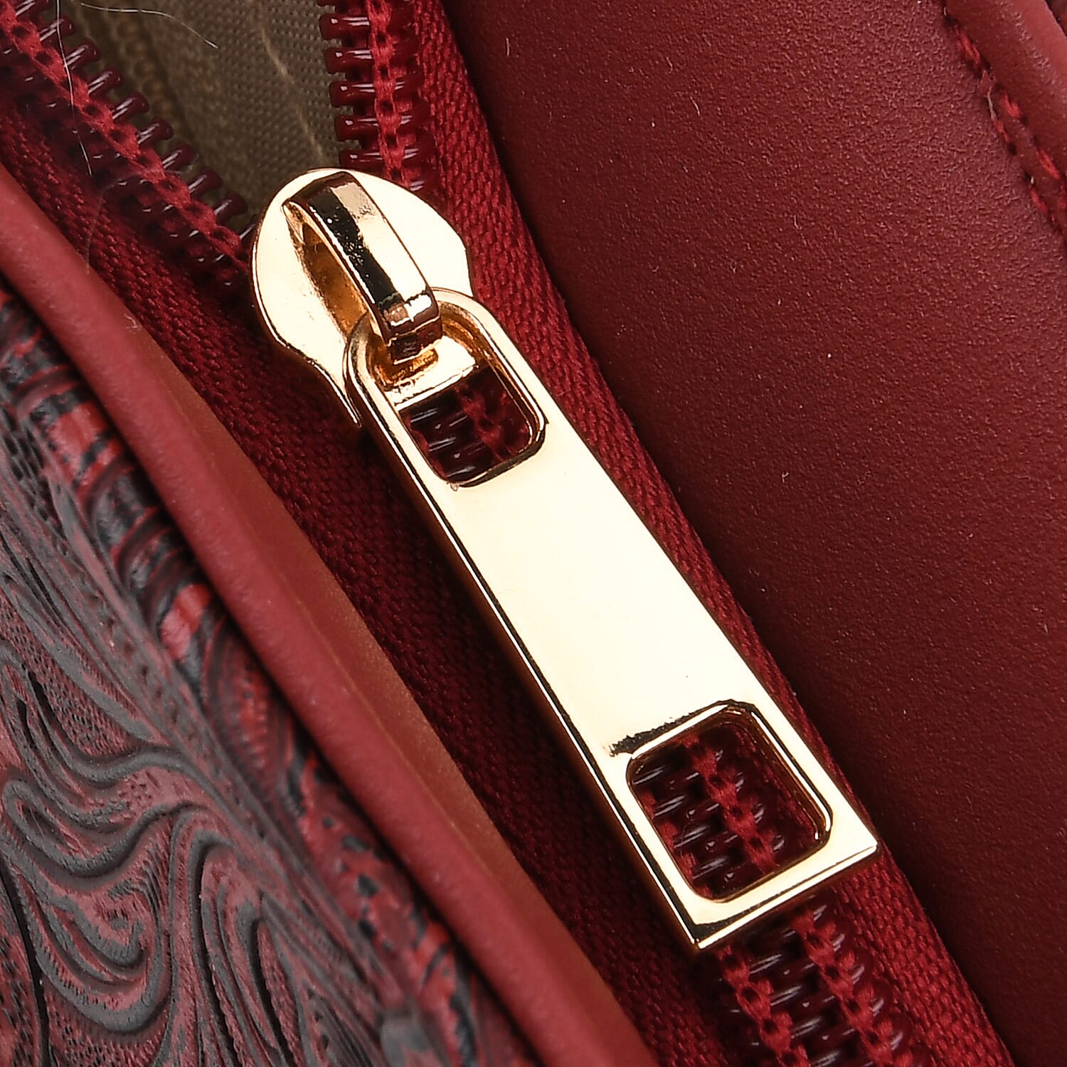 Red Flower Embossed Faux Leather Crossbody Bag with Turquoise Charming Fringes