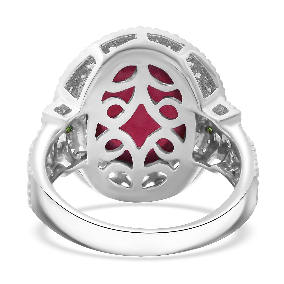 Niassa Ruby (FF) and Chrome Diopside 15.15 ctw Royal Bloom Ring in Vermeil YG and Rhodium Over Sterling Silver (Size 10.0)